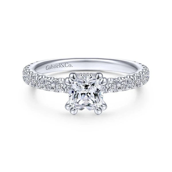 14K White Gold Hidden Halo Cushion Cut Diamond Engagement Ring