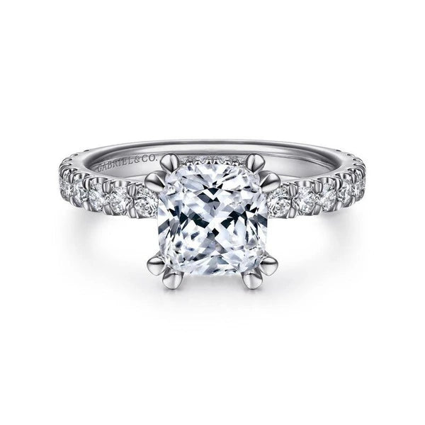 14K White Gold Hidden Halo Cushion Cut Diamond Engagement Ring