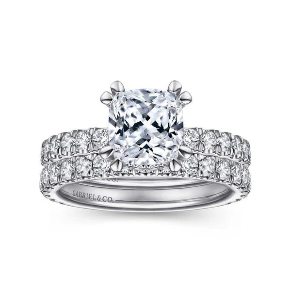 14K White Gold Hidden Halo Cushion Cut Diamond Engagement Ring