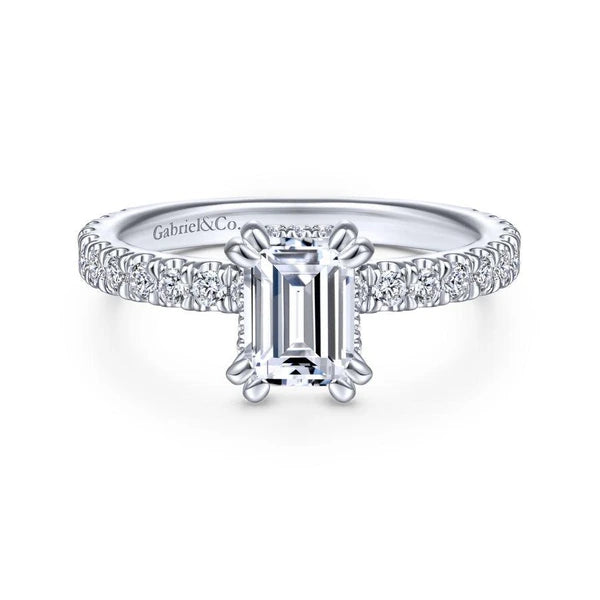 14K White Gold Hidden Halo Emerald Cut Diamond Engagement Ring