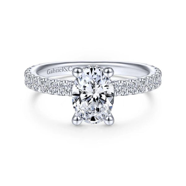 14K White Gold Hidden Halo Oval Diamond Engagement Ring