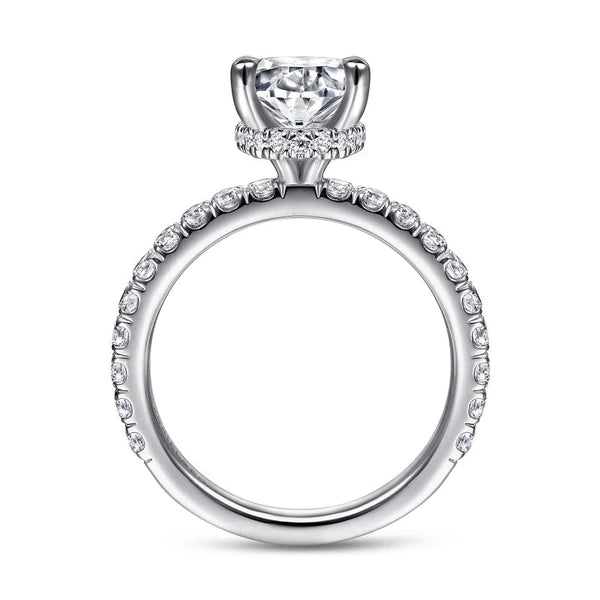 14K White Gold Hidden Halo Oval Diamond Engagement Ring