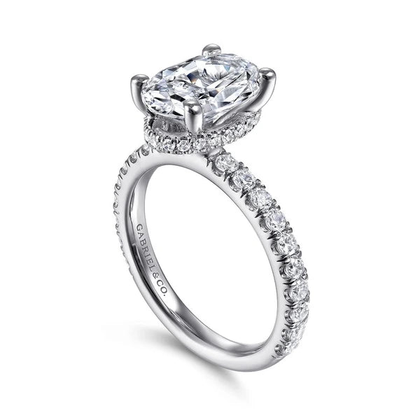 14K White Gold Hidden Halo Oval Diamond Engagement Ring