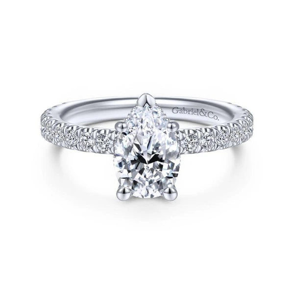 14K White Gold Hidden Halo Pear Shape Diamond Engagement Ring