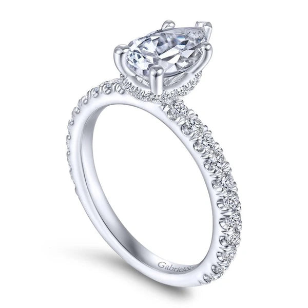 14K White Gold Hidden Halo Pear Shape Diamond Engagement Ring