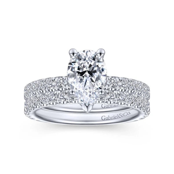 14K White Gold Hidden Halo Pear Shape Diamond Engagement Ring