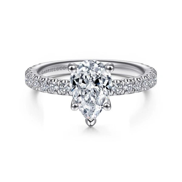 14K White Gold Hidden Halo Pear Shape Diamond Engagement Ring