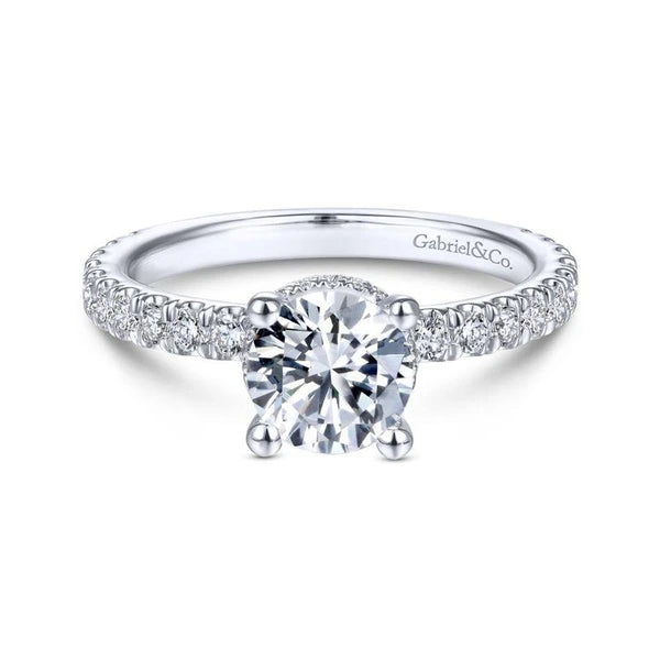 14K White Gold Hidden Halo Round Diamond Engagement Ring