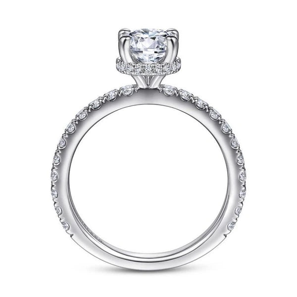 14K White Gold Hidden Halo Round Diamond Engagement Ring