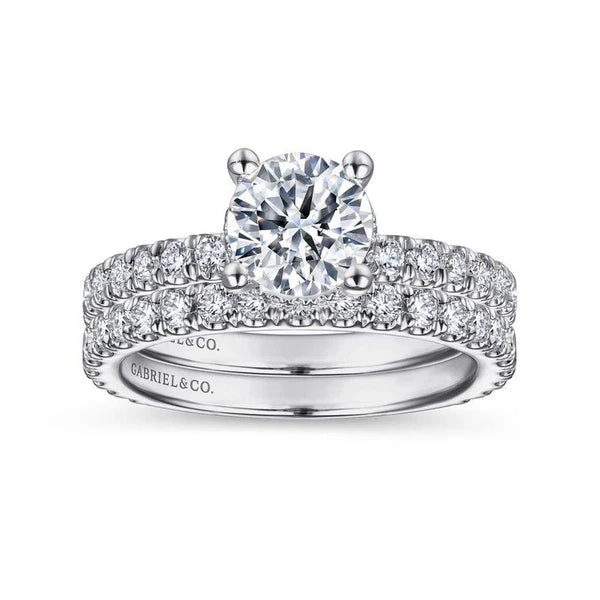 14K White Gold Hidden Halo Round Diamond Engagement Ring