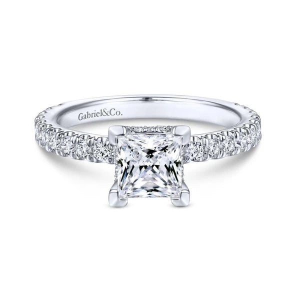 14K White Gold Hidden Halo Princess Cut Diamond Engagement Ring