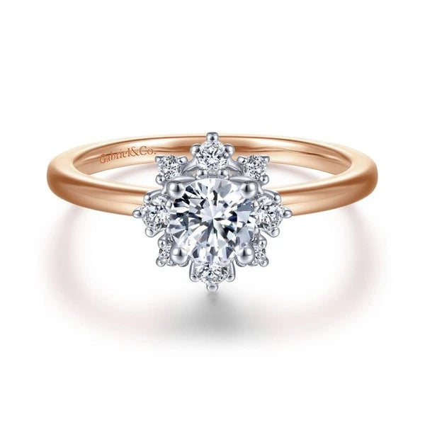 Unique 14K White-Rose Gold Halo Engagement Ring