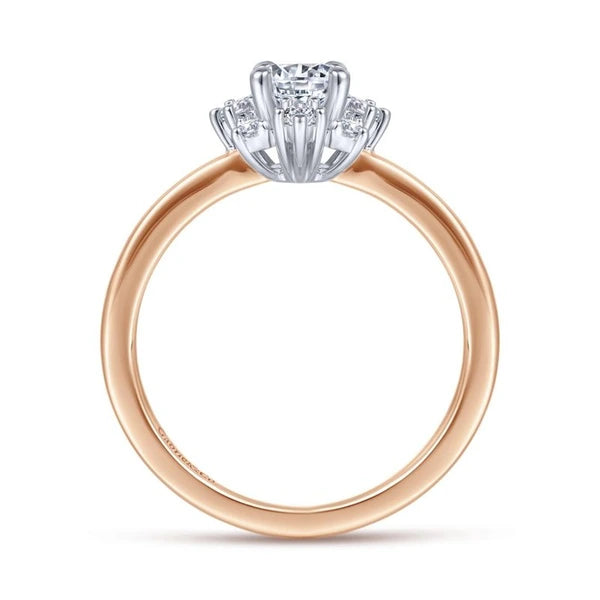 Unique 14K White-Rose Gold Halo Engagement Ring
