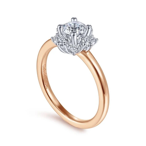 Unique 14K White-Rose Gold Halo Engagement Ring