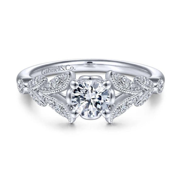Vintage 14K White Gold Split Shank Round Diamond Engagement Ring