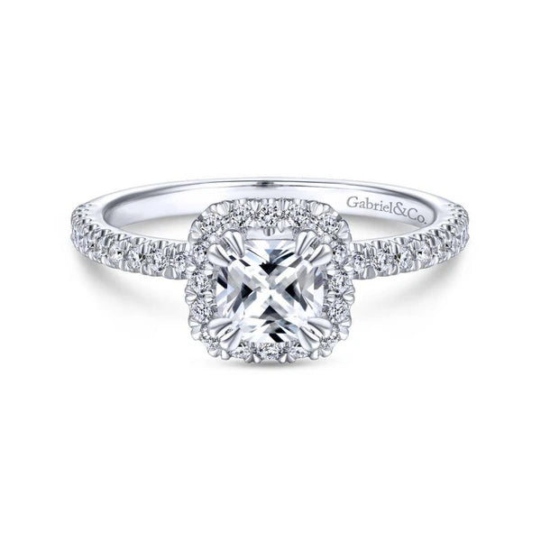 14K White Gold Cushion Halo Diamond Engagement Ring