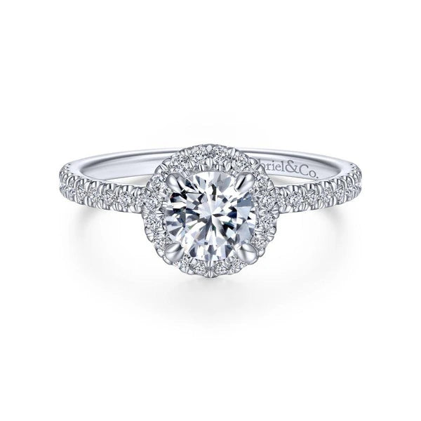 14K White Gold Round Halo Diamond Engagement Ring