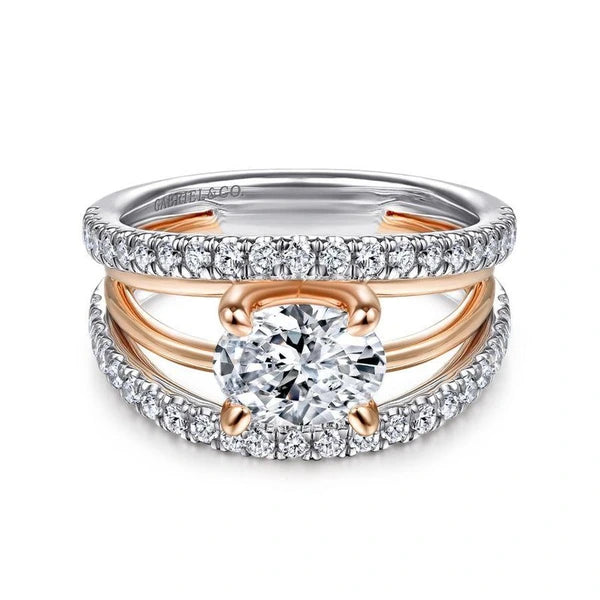 14K White-Rose Gold Oval Diamond Engagement Ring