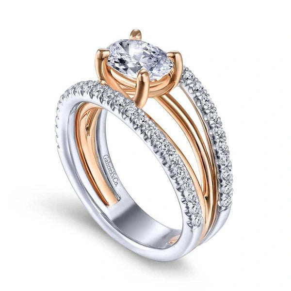 14K White-Rose Gold Oval Diamond Engagement Ring