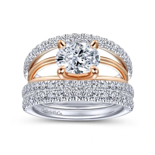 14K White-Rose Gold Oval Diamond Engagement Ring