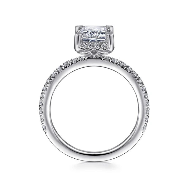 14K White Gold Hidden Halo Emerald Cut Diamond Engagement Ring