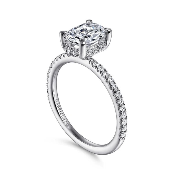 14K White Gold Hidden Halo Oval Diamond Engagement Ring