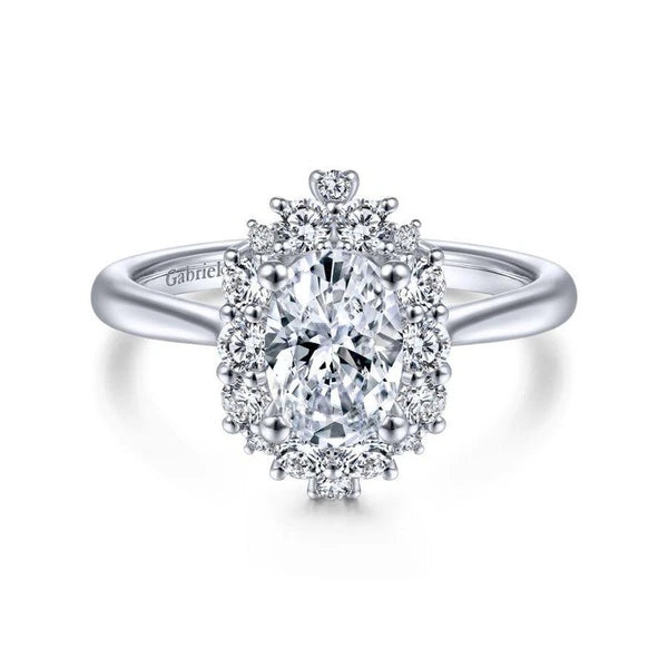 14K White Gold Oval Halo Diamond Engagement Ring