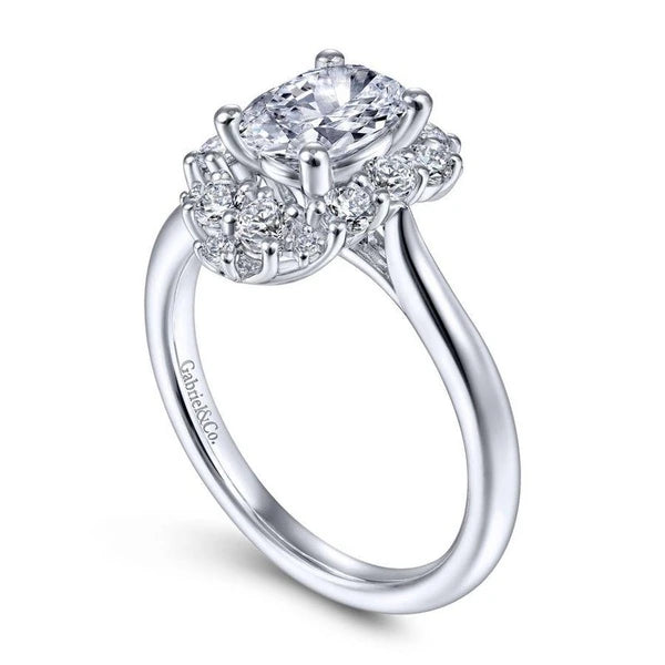 14K White Gold Oval Halo Diamond Engagement Ring