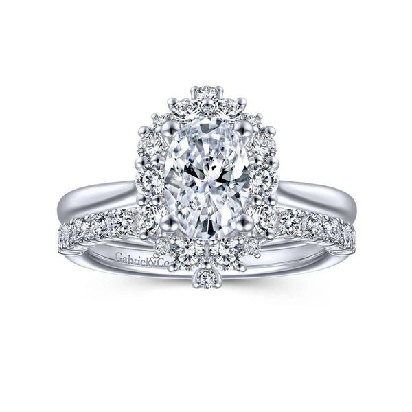 14K White Gold Oval Halo Diamond Engagement Ring