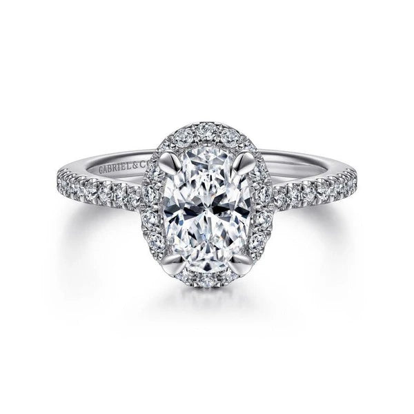 14K White Gold Oval Halo Diamond Engagement Ring