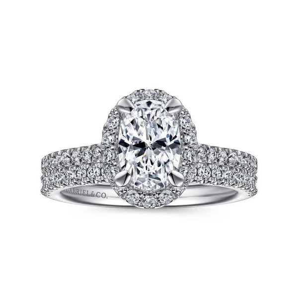 14K White Gold Oval Halo Diamond Engagement Ring