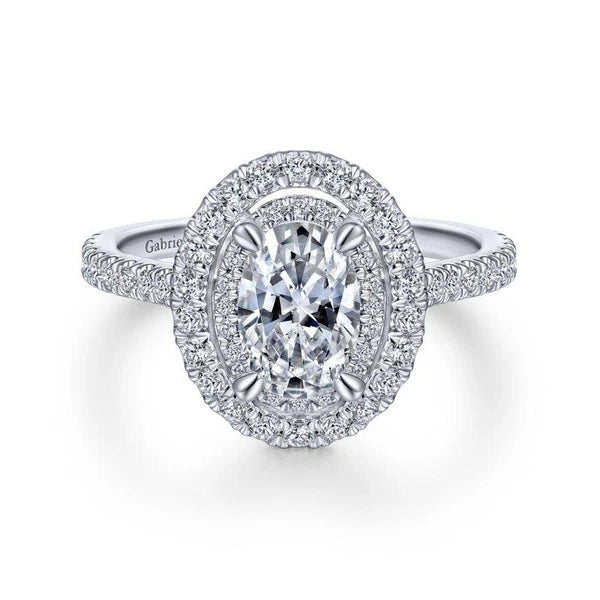 14k White Gold Oval Double Halo Diamond Engagement Ring