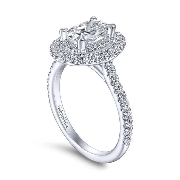 14k White Gold Oval Double Halo Diamond Engagement Ring
