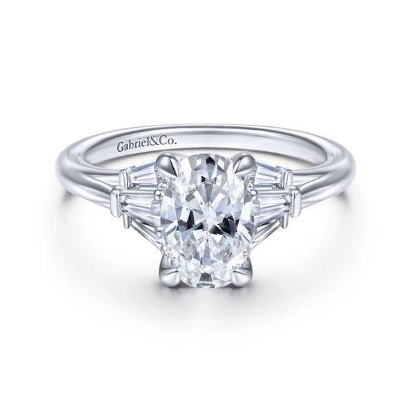 14K White Gold Oval Three Stone Diamond Engagement Ring