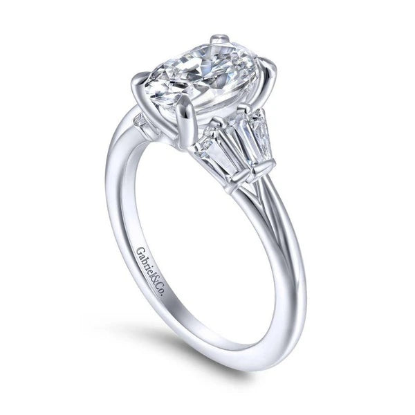 14K White Gold Oval Three Stone Diamond Engagement Ring