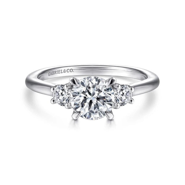 14K White Gold Round 3 Stone Diamond Engagement Ring