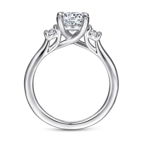 14K White Gold Round 3 Stone Diamond Engagement Ring