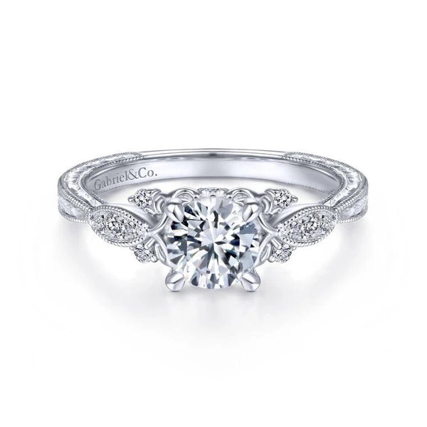 Vintage Inspired 14K White Gold Round Diamond Engagement Ring