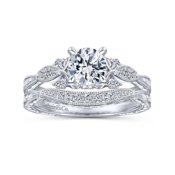 Vintage Inspired 14K White Gold Round Diamond Engagement Ring
