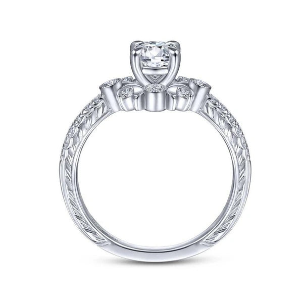 14K White Gold Starburst Halo Round Diamond Engagement Ring