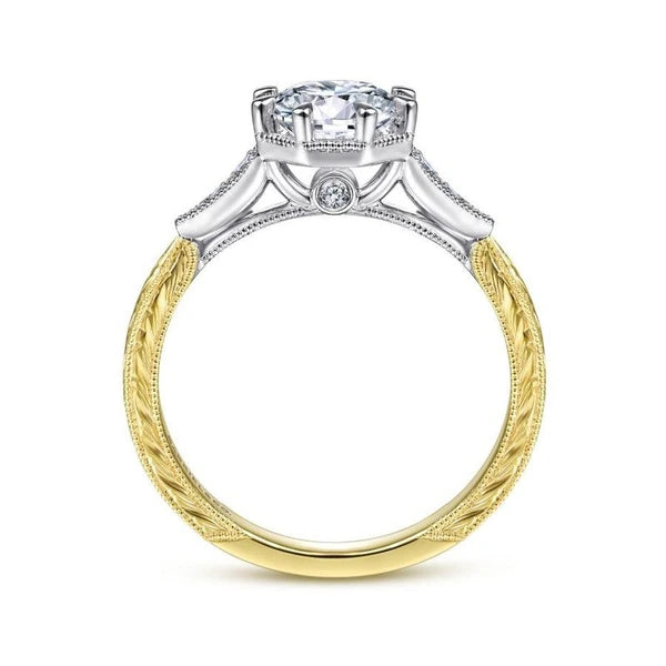 Vintage Inspired 14K White-Yellow Gold Round Diamond Engagement Ring