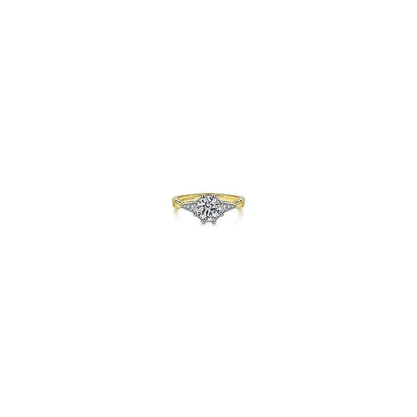 Vintage Inspired 14K White-Yellow Gold Round Diamond Engagement Ring