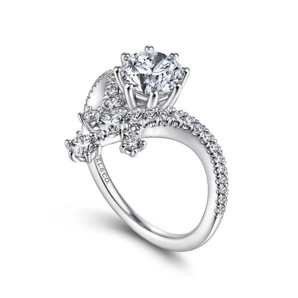 14K White Gold Round V Shape Diamond Engagement Ring