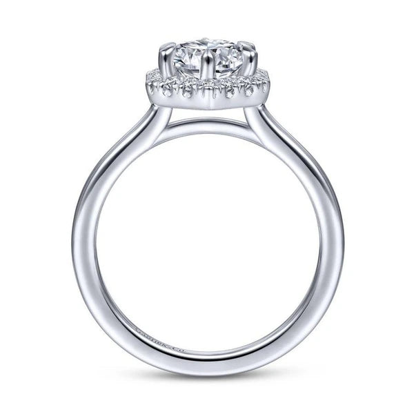 14K White Gold Hexagonal Halo Round Diamond Engagement Ring
