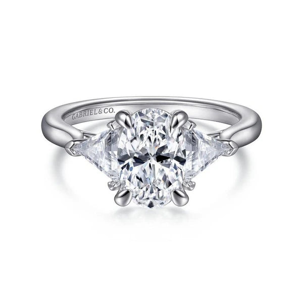 14K White Gold Oval Three Stone Diamond Engagement Ring