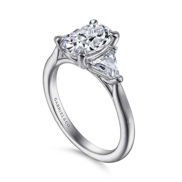 14K White Gold Oval Three Stone Diamond Engagement Ring
