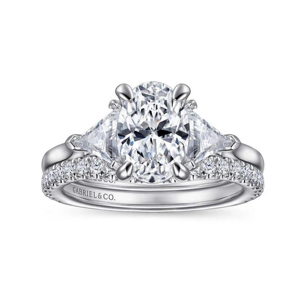 14K White Gold Oval Three Stone Diamond Engagement Ring