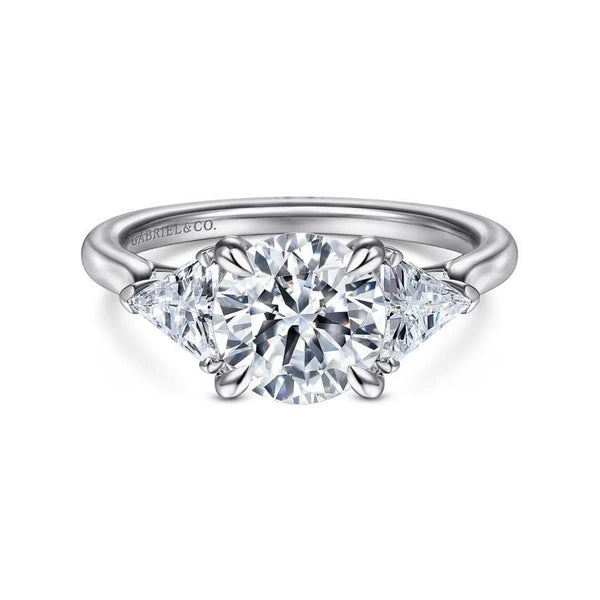 14K White Gold Round 3 Stone Diamond Engagement Ring