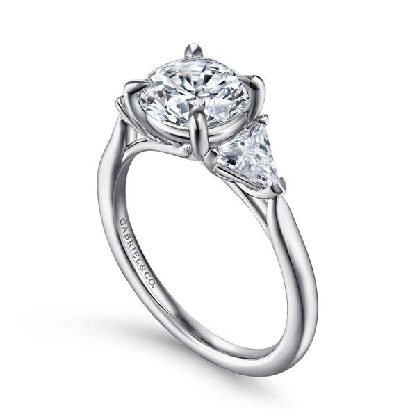 14K White Gold Round 3 Stone Diamond Engagement Ring