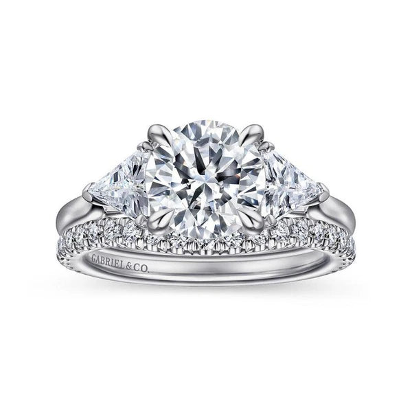 14K White Gold Round 3 Stone Diamond Engagement Ring